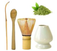 Kit Matcha, ensemble de 4 pièces à Matcha japonais comprenant un fouet en bambou, une cuillère et un support de fouet en céramique pour les amateurs thé
