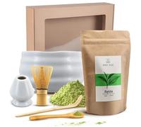 Kit matcha Mary Rose: bol céramique, fouet bambou, cuillère et support | Coffret à matcha complet avec accessoires en bambou et thé vert culinaire