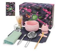 Kit Matcha Rose 10 Pièces: Bol avec Bec Verseur, Fouet, Passoire, Support, Cadeau Élégant