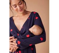 Kit Maternité Mon coeur ENVIE DE FRAISE chemise de nuit grossesse + body bébé + pochon marine 46/48