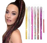 Kit Mèches de cheveux Tinsel avec outil, 6 Couleurs Extension De Cheveux,90cm Extensions Tinsel De Cheveux,Kit d'extension de Cheveux,pour femmes Faits saillants des cheveux colorés pour Faire la fête