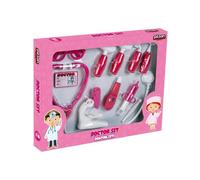 Kit médical pour enfants Pilsan 03232, 9 pièces, seringue, stéthoscope, otoscope, carte de médecin rose