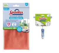 Kit ménage Vitres Spontex - Microfibre Spécial Vitres XXL + - Raclette vitre, douche et lave vitre multi-usages pour verre, carrelage etc.
