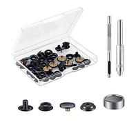 Kit Mercerie 25 Paires de Pressions Métal Noir, Inclus Outils d'Installation pour Pose Facile, Idéal Customisation Vêtements et Artisanat (Noir)
