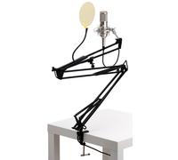 Kit Microphone Condensateur Enregistrement Support Bras Or Filtre AntiPop Argent