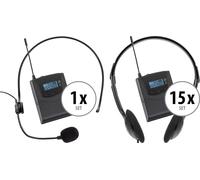 Kit Microphone Sans Fil Emetteur et 15 Récepteurs avec Ecouteurs Visites Guidées