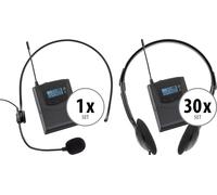 Kit Microphone Sans Fil Emetteur et 30 Récepteurs avec Ecouteurs pour Guidées