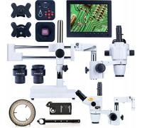 Kit microscope Rosfix Moon Pro - Microscope zoologique stéréo trinoculaire avec caméra HDMI + écran 8" + éclairage annulaire 56xLED | Série Planets PRO | Zoom 6,7x-45x