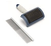 Mikki Kit de Base, Brosse Slicker aux Dents dures et Peigne INOX pour toilettage des Chiens et des Chiots