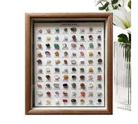Kit Minéral - 27,5x22,5 cm 80PCS Collection de Pierres Précieuses Brutes | Ensemble d'identification de cadre en bois | Affichage éducatif en pierre naturelle, ornement décoratif pour l'entrée du salo