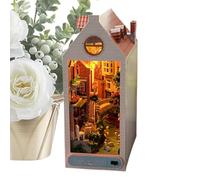 Kit Miniature Book Nook, Kits Book Nook pour Adultes - Kits de Serre-Livres en Bois avec lumières LED,Serre-Livres d'art en Bois avec Meubles Miniatures pour Salon, Chambre d', Salle d'étude, Chambre