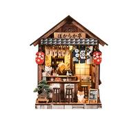 Kit miniature de bibliothèque en bois, taverne japonaise, avec lumière LED | Disposition claire des composants - Dimensions finies : 15,2 x 12,4 x 18,2 cm - Pour bibliothèque ou étagère