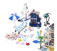 Kit miniature sur le thème de l'océan - Accessoires pour maison de 26 pièces, accessoires en bois de style méditerranéen | décoration de scène de plage, décoration de maison miniature