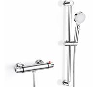 Kit mitigeur de douche thermostatique mural Vanne de douche thermostatique avec kit de rehausseur réglable, verrouillage de sécurité à 38 °C, anti-brûlure, ensemble de douche moderne chromé