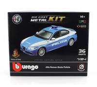 KIT MODÈLE DE VOITURE STATIQUE BURAGO ALFA ROMEO JULIA POLICE 2016 BLEU BLANC...