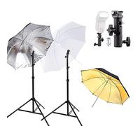 Kit Monture de Flash Parapluies Blanc Translucide Noir/Argent Réflectif 84cm, Caméra Double Flash Speedlight Chaussure Support Pivotant 33'' Parapluie Réflecteur Diffuseur Kit