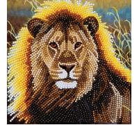 CRYSTAL ART Kit Diamond Painting Dès 8 Ans - Activité DIY Adulte, Enfant - Carte à Diamanter 18 x 18 cm - Lion - avec Cristaux, Stylet et Accessoires - Cadeau Créatif
