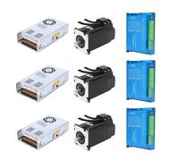 Kit moteur pas à pas en boucle fermée compatible avec les moteurs Nema 34 4,5 N, 8,5 N et 12 N à 3 et 4 axes, avec pilote de moteur biphasé HBS86H et alimentation CNC 400 W 60 V.(3Kit 12Nm)