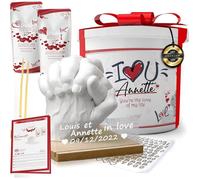 Kit Moulage Main Couple 3D avec Perso. Nom - Plâtre Moulage - Activité Manuelle Adulte | Idéal Cadeau Saint Valentin ou Anniversaire