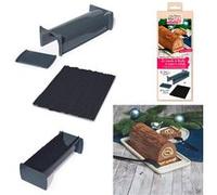 Kit Moule à bûche 26cm et tapis relief en silicone motif écorce Gris G