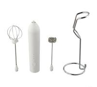Kit mousseur à lait portable rechargeable avec 3 niveaux de vitesse réglables et protection contre la surchauffe, avec station de charge, câble, fouet et batteur à œufs (blanc)