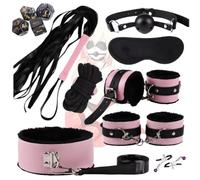 Kit multifonctionnel de 9 pièces pour yoga avec sangles pour les mains et les pieds, harnais ajustable en nylon doublé de polaire rose