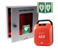 Kit municipal Primedic HeartSave YA, défibrillateur de premiers secours avec libération automatique des chocs, garantie 8 ans du fabricant + boîte murale extérieure