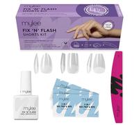 Kit Mylee Fix N Flash Soft Gel Tips Shorts, 3 formes, 216 pcs - Amande, Carré & Coffin, avec Gel, Lingettes Préparatrices & Lime demi-lune, Extension Ongles, Souples & Résistants