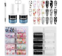 Kit Nail Art Foil ¿ Gel Colle À Ongles,Feuilles Foil Holographiques,Stylo Presse,Ciseaux ¿ Décoration Ongles Effet Laser Pour Manucure Diy Ou Salon (20p + Colle En Feuille)