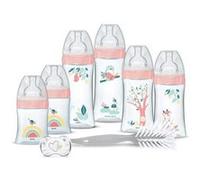 Kit Naissance - 6 Biberons Anti-Colique Tétines Plates, 1 Sucette Anatomique 0-2 Mois, 1 Goupillon - Sans BPA - Rose Vert G