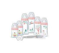 Dodie Kit Naissance - 6 Biberons Anti-Colique Tétines Plates (2x150 mL, 2x270 mL, 2x330 mL), 1 Sucette Anatomique 0-2 Mois, 1 Goupillon - Sans BPA - Rose