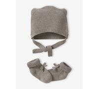 ENVIE DE FRAISE Kit Naissance Bonnet et Chaussons Laine et Cachemire Beige chiné 3/6M(60/67)