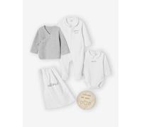 Kit naissance personnalisable : brassière, body, pyjama, cartelette de bienvenue et pochon blanc 6M(67CM)