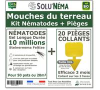 Kit Nématodes 10 millions + 20 pièges collants XXL - Contre Les Mouches du Terreau - Pour traiter 50 pots