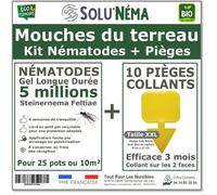 Kit Nématodes 5 millions + 10 pièges collants XXL - Contre Les Mouches du Terreau - pour traiter 25 pots