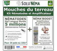 Kit Nématodes 5 millions + Néma'Boost - Contre Les Mouches du Terreau - Formulation Gel Longue Durée pour traiter 25 pots