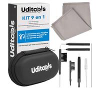 Kit Nettoyage Appareils Auditifs 9en1 Uditools - Accessoires avec Brosses Fil Ultra-Slim et Aimant Extracteur de Pile - Étui de Poche - Compatible avec Appareils BTE RIC ITE et Embouts Auriculaires