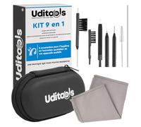 Kit Nettoyage Appareils Auditifs 9en1 - Uditools Compatible avec Appareils BTE RIC ITE et Embouts Auriculaires - avec Brosses Fil Ultra-Slim et Aimant Extracteur de Pile - Étui de Poche