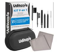 Kit Nettoyage Appareils Auditifs 9en1 - Uditools Compatible avec Appareils BTE RIC ITE et Embouts Auriculaires - Avec Brosses Fil Ultra-Slim et Aimant Extracteur de Pile - Étui Antichoc
