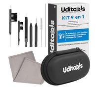 Kit Nettoyage Appareils Auditifs 9en1 Uditools - Compatible avec Appareils BTE RIC ITE et Embouts Auriculaires - Accessoires avec Brosses Fil Ultra-Slim et Aimant Extracteur de Pile - Étui de Poche