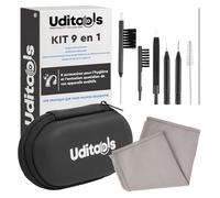 Kit Nettoyage Appareils Auditifs 9en1 Uditools - Compatible avec Modèles BTE RIC ITE et Embouts Auriculaires - Accessoires avec Brosses Fil Ultra-Slim et Aimant Extracteur de Pile - Étui Rigide