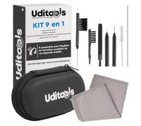 Kit Nettoyage Appareils Auditifs 9en1 - Uditools Compatible avec Modèles BTE RIC ITE et Embouts Auriculaires - Avec Brosses Fil Ultra-Slim et Aimant Extracteur de Pile - Étui Antichoc
