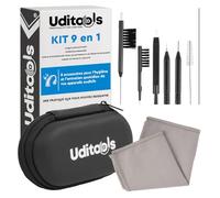 Kit Nettoyage Appareils Auditifs 9en1 Uditools - Étui Antichoc - Accessoires avec Brosses Fil Ultra-Slim et Aimant Extracteur de Pile - Compatible avec Appareils BTE RIC ITE et Embouts Auriculaires