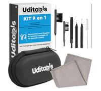 Kit Nettoyage Appareils Auditifs 9en1 Uditools - Étui Antichoc - Accessoires avec Brosses Fil Ultra-Slim et Aimant Extracteur de Pile - Compatible avec Modèles BTE RIC ITE et Embouts Auriculaires
