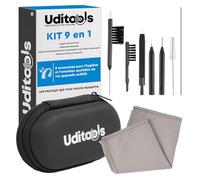 Kit Nettoyage Appareils Auditifs 9en1 - Uditools Étui Antichoc - Avec Brosses Fil Ultra-Slim et Aimant Extracteur de Pile - Compatible avec Modèles BTE RIC ITE et Embouts Auriculaires