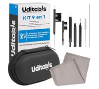 Kit Nettoyage Appareils Auditifs 9en1 - Uditools Étui de Poche - Avec Brosses Fil Ultra-Slim et Aimant Extracteur de Pile - Compatible avec Appareils BTE RIC ITE et Embouts Auriculaires