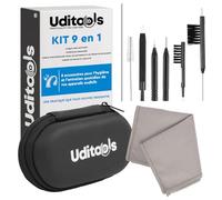 Kit Nettoyage Appareils Auditifs 9en1 - Uditools Étui Rigide - Avec Brosses Fil Ultra-Slim et Aimant Extracteur de Pile - Compatible avec Appareils BTE RIC ITE et Embouts Auriculaires