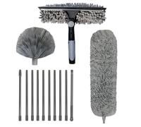 Kit Nettoyage Haute Hauteur 2 en 1 | Pumeau télescopique Extensible 425cm | Fibres microfibrillaires + Brosse à Toiles d'araignée | pour plafonds, vitres, exterieurs