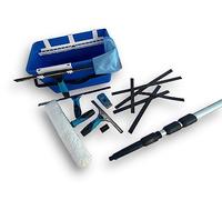Kit nettoyage vitre hyper-pro avec 3 raclettes professionnels + lames de rechange| 1 seau 18 L | 1 grattoir + lames | 1 perche télescopique | 1 chiffon micro-fibre | 1 mouilleur | Kibros KITLVHPC
