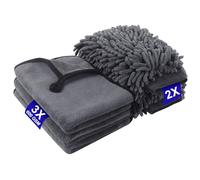 Kit Nettoyage Voiture 5 Pièces comprend 3 chiffons 600GSM en Microfibre voiture et 2 Gant Lavage Voiture, Ultra absorbant, doux et sans rayures, le polissage et toutes les surfaces (40 x 30 cm)